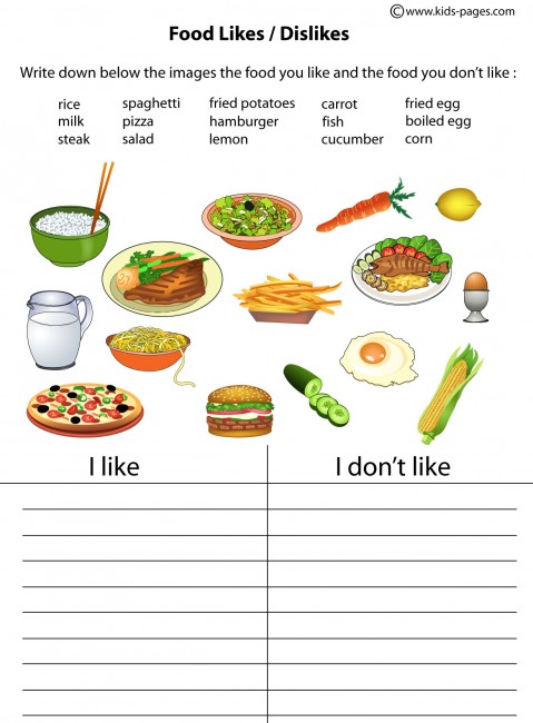 Food Likes Dislikes Worksheet