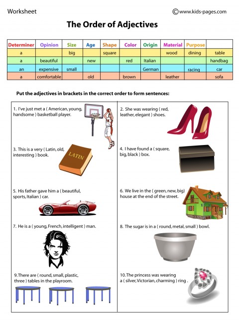 The Order Of Adjectives Worksheet