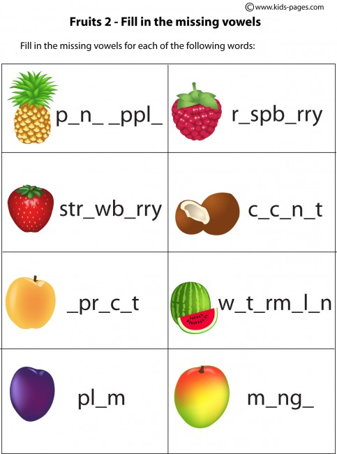 fruits fill in 2 worksheet