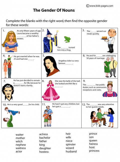 Worksheet On Nouns Gender For Grade 6